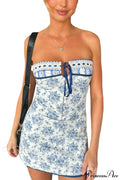 Off Shoulder Floral Print Lace-Up Boho Dress image 7