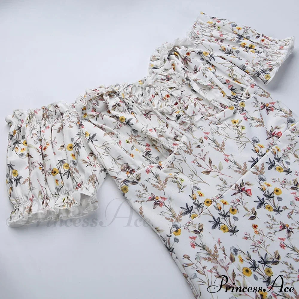 Off Shoulder Flower Print High Split Elegant Long Backless Bodycon Summer Floral Dress image 5