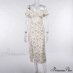 Off Shoulder Flower Print High Split Elegant Long Backless Bodycon Summer Floral Dress image 3