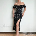 Off Shoulder Flower Print High Split Elegant Long Backless Bodycon Summer Floral Dress image 7