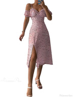 Off-Shoulder Frilly Suspender Short Sleeve Split Mid-Length A-Line Floral Dress image 6