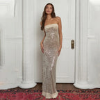 Off-shoulder High Split Sequin Party Dress image 6