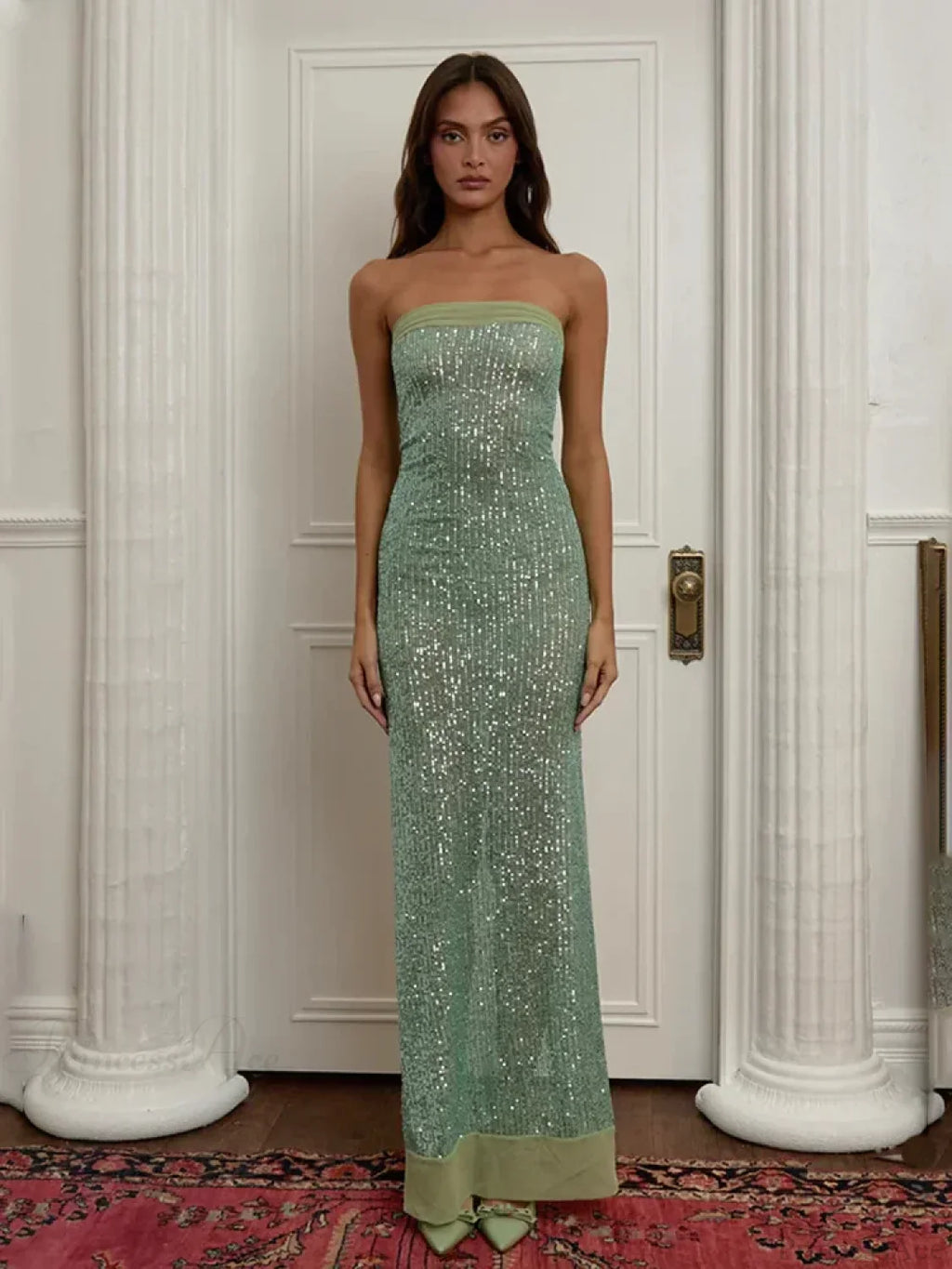 Off-shoulder High Split Sequin Party Dress image 2