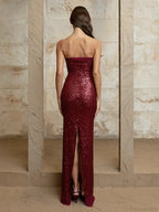 Off-shoulder High Split Sequin Party Dress image 4