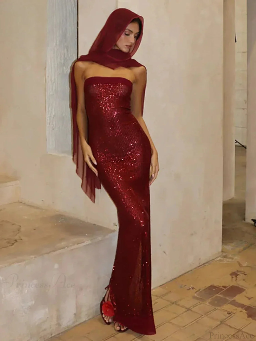 Off-shoulder High Split Sequin Party Dress image 5