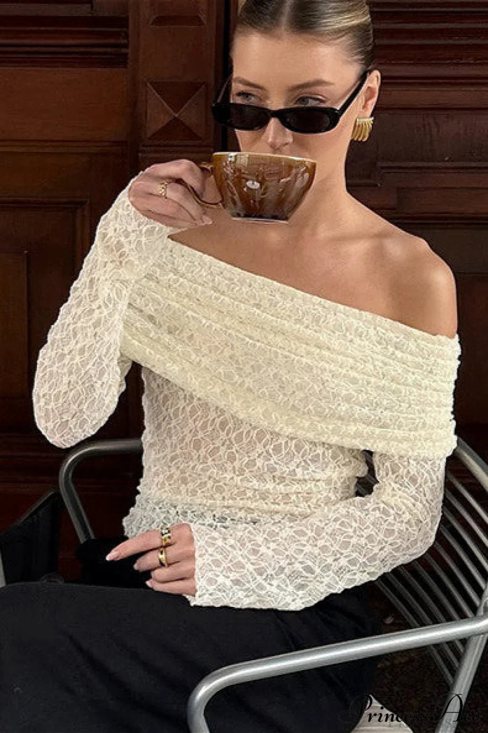 Off Shoulder Jacquard Knit Slim Long Sleeve Tee image 2