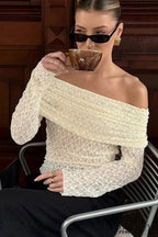 Off Shoulder Jacquard Knit Slim Long Sleeve Tee image 2