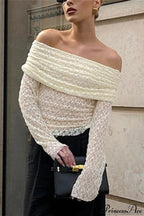 Off Shoulder Jacquard Knit Slim Long Sleeve Tee image 4