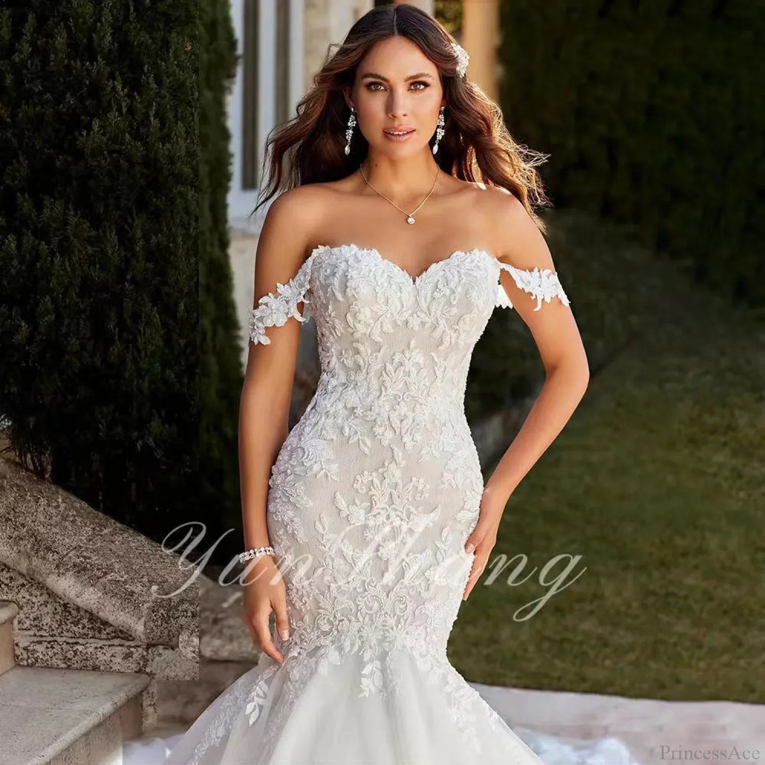 Off-Shoulder Lace Mermaid Bridal Wedding Dress image 2