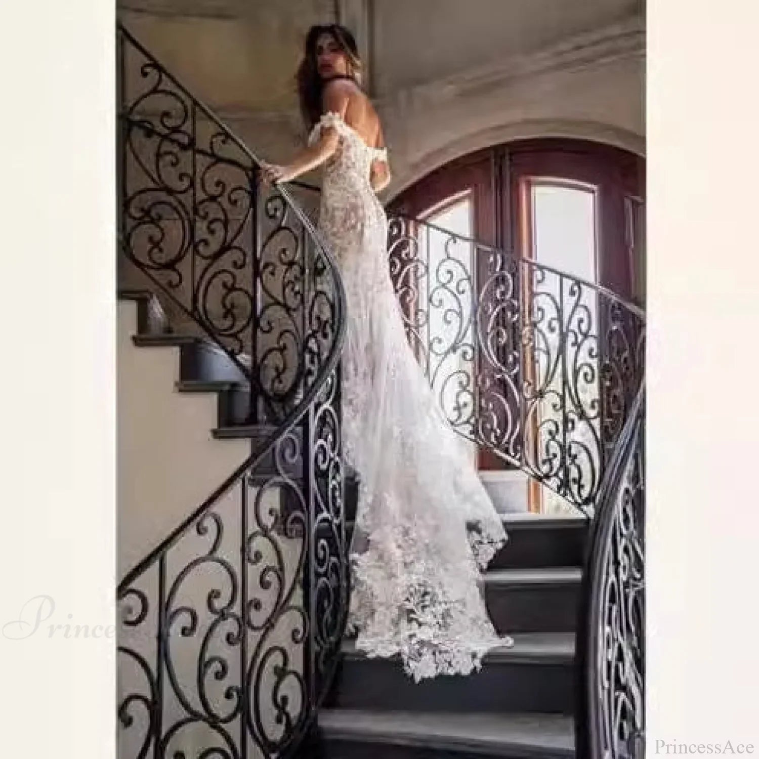 Off-Shoulder Lace Mermaid Bridal Wedding Dress image 3
