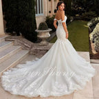 Off-Shoulder Lace Mermaid Bridal Wedding Dress image 3