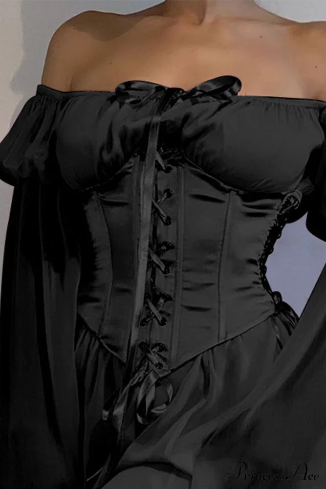 Off Shoulder Lace-up Corset Ruched Dress image 12