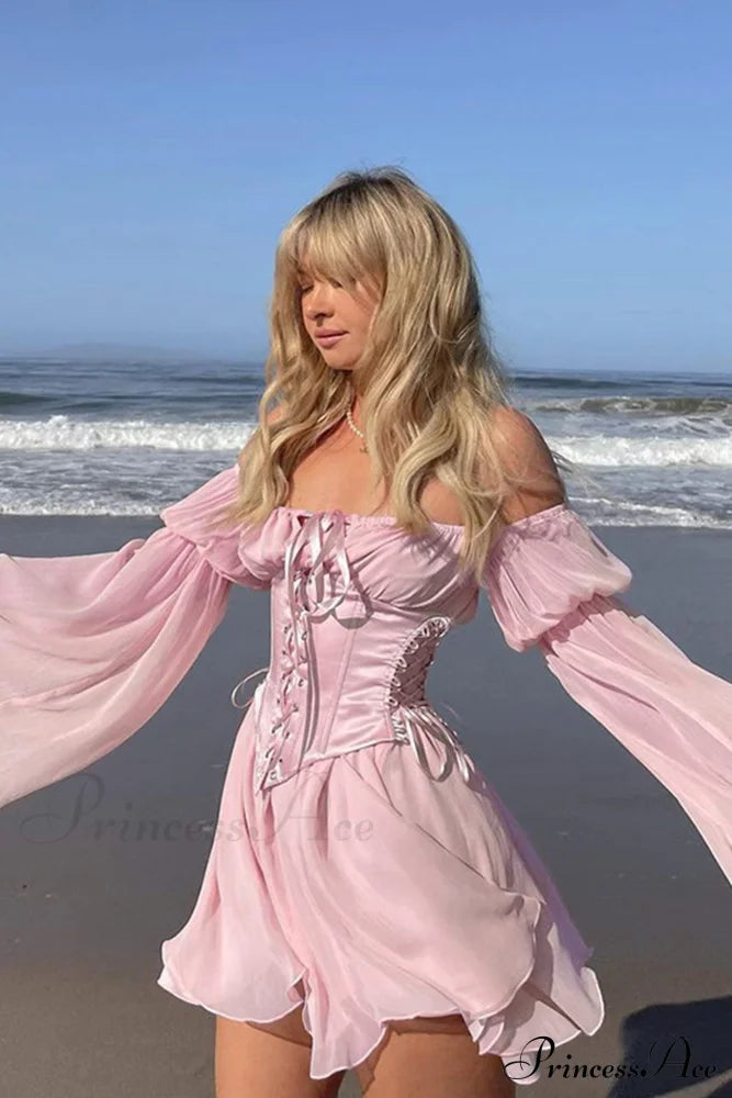 Off Shoulder Lace-up Corset Ruched Dress image 5