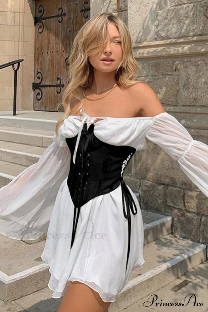 Off Shoulder Lace-up Corset Ruched Dress image 2