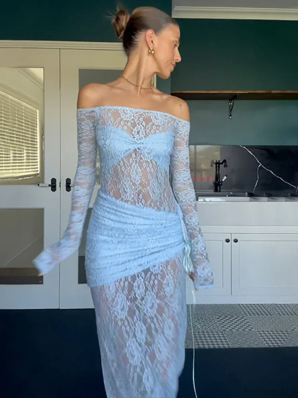 Off Shoulder Lace Vacation Dress image 4