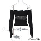 Off-shoulder Long Sleeve Charming Backless Bow Crop Top image 18