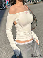 Off-shoulder Long Sleeve Charming Backless Bow Crop Top image 2