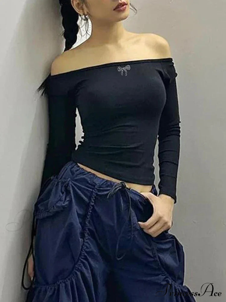 Off-shoulder Long Sleeve Charming Backless Bow Crop Top image 6
