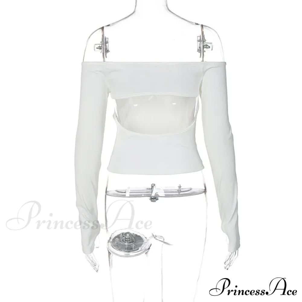 Off-shoulder Long Sleeve Charming Backless Bow Crop Top image 16