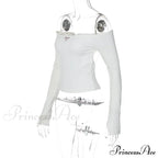 Off-shoulder Long Sleeve Charming Backless Bow Crop Top image 15