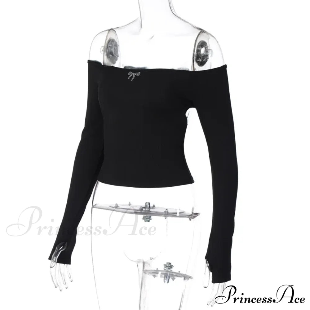 Off-shoulder Long Sleeve Charming Backless Bow Crop Top image 17