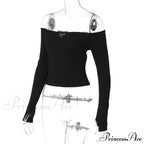 Off-shoulder Long Sleeve Charming Backless Bow Crop Top image 17