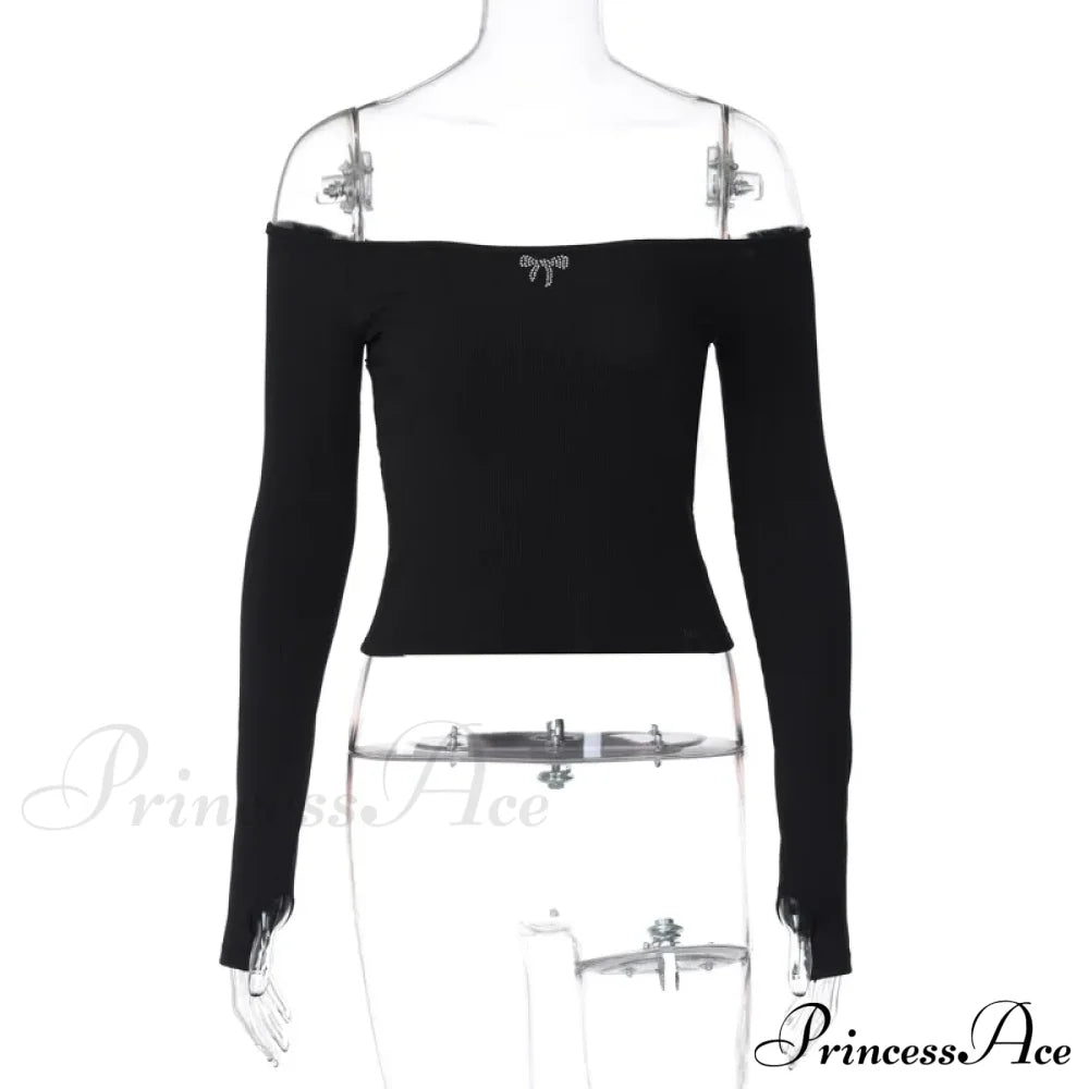 Off-shoulder Long Sleeve Charming Backless Bow Crop Top image 7
