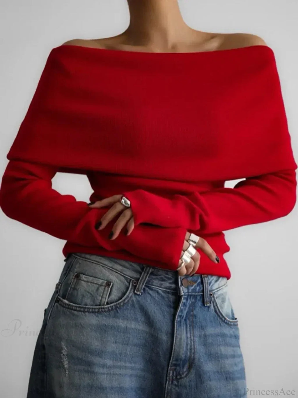 Off Shoulder Long Sleeve Skinny Sweater image 1
