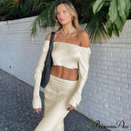 Off Shoulder Long Sleeve Top and Skirt 2 Piece Set Asymmetric Silky Co-Ords Matching Sets Midi Dress image 1