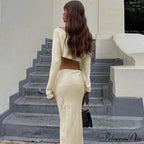 Off Shoulder Long Sleeve Top and Skirt 2 Piece Set Asymmetric Silky Co-Ords Matching Sets Midi Dress image 3