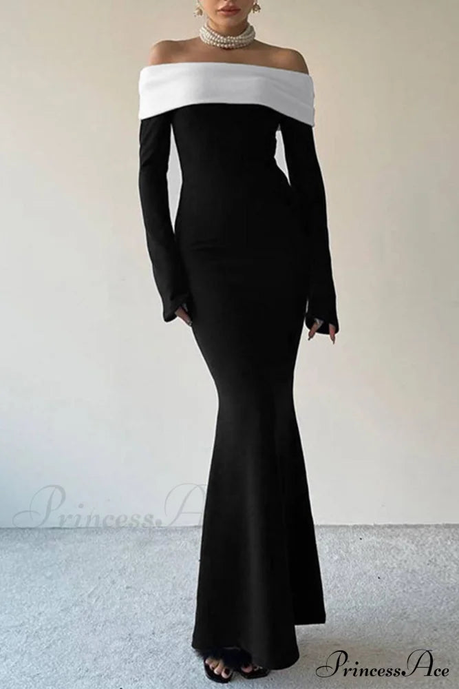 Off Shoulder Maxi Dress with Contrast image 7