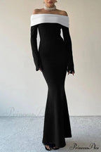 Off Shoulder Maxi Dress with Contrast image 7