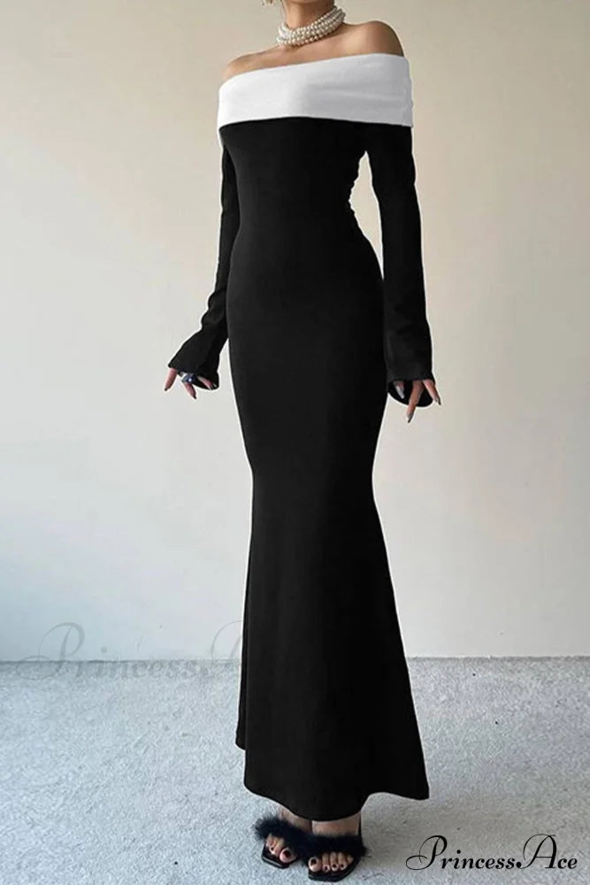 Off Shoulder Maxi Dress with Contrast image 6