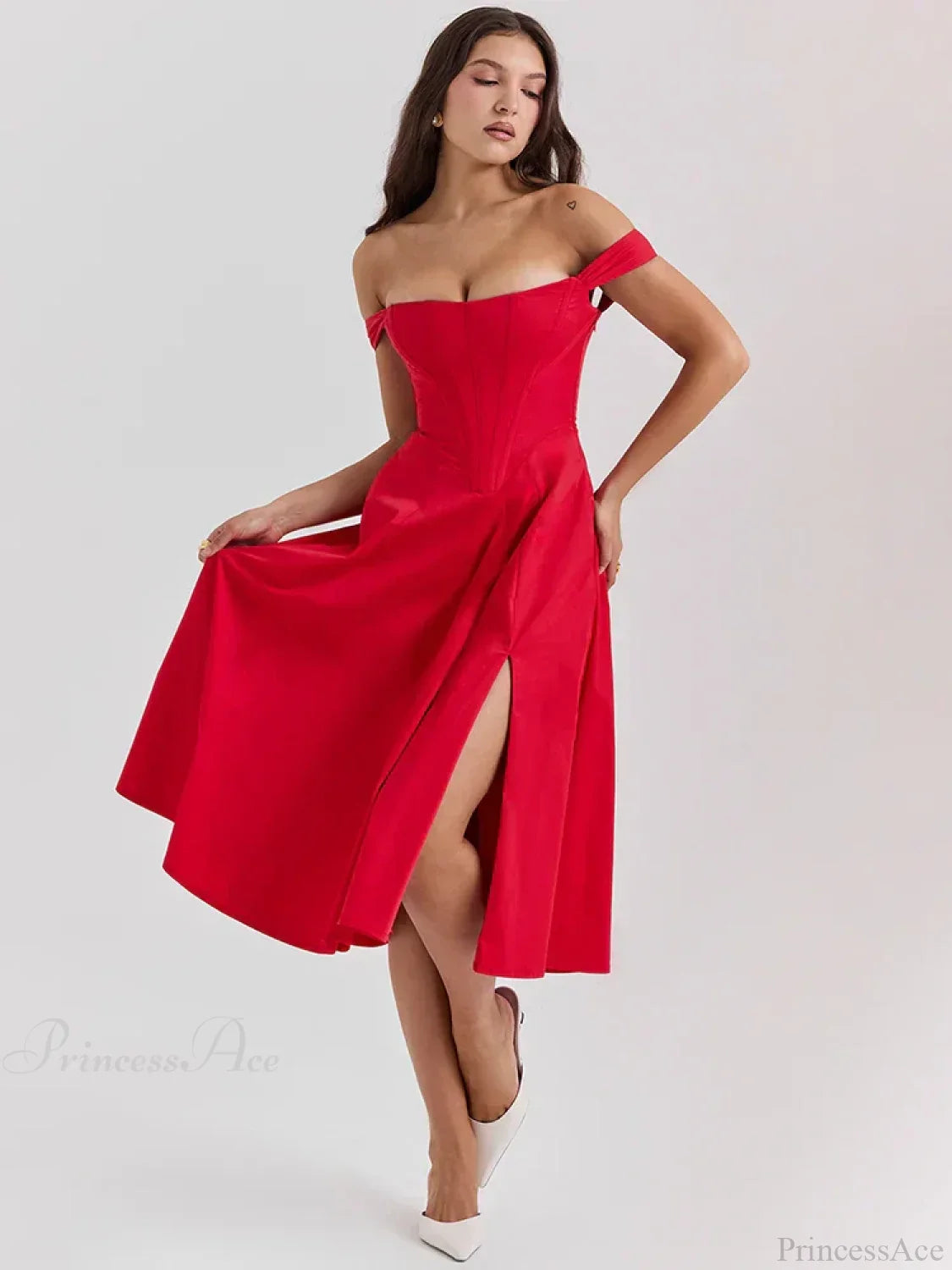 Off Shoulder Midi A-line Vacation Dress image 4
