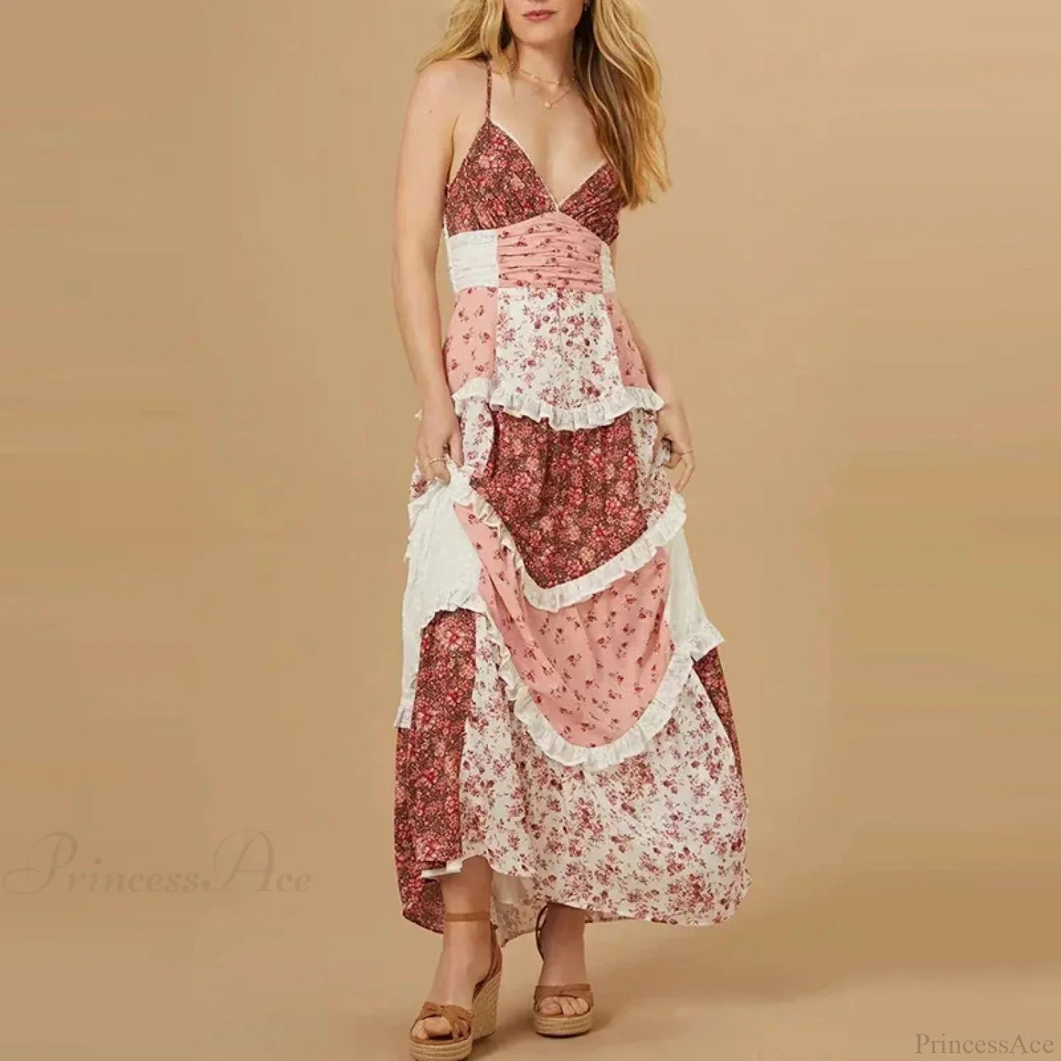 Off-Shoulder Pleated Floral Dress image 1