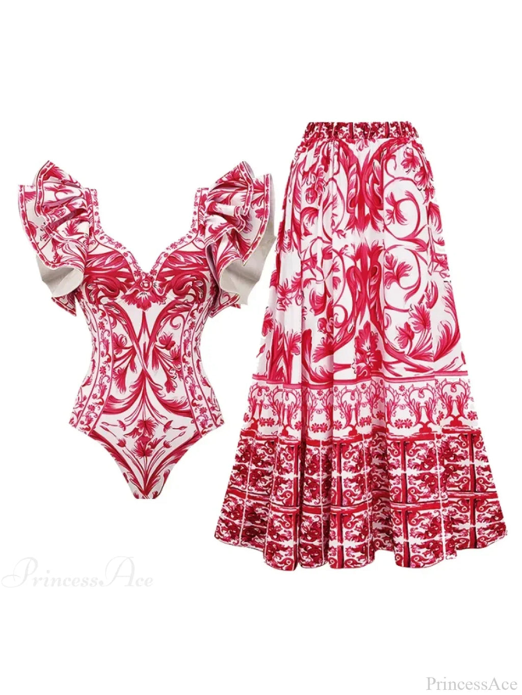 Off Shoulder Print Sarong Two Piece Set image 4