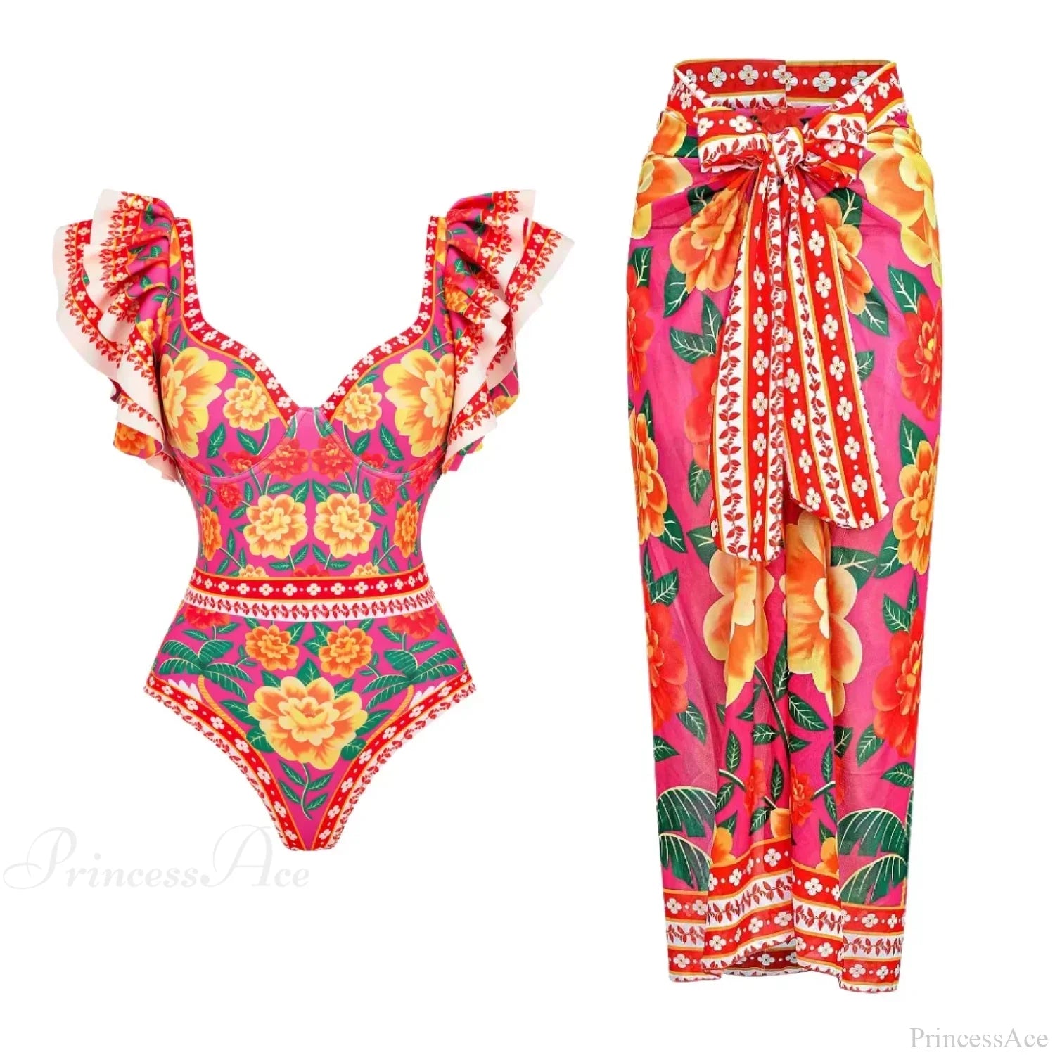 Off Shoulder Print Sarong Two Piece Set image 5