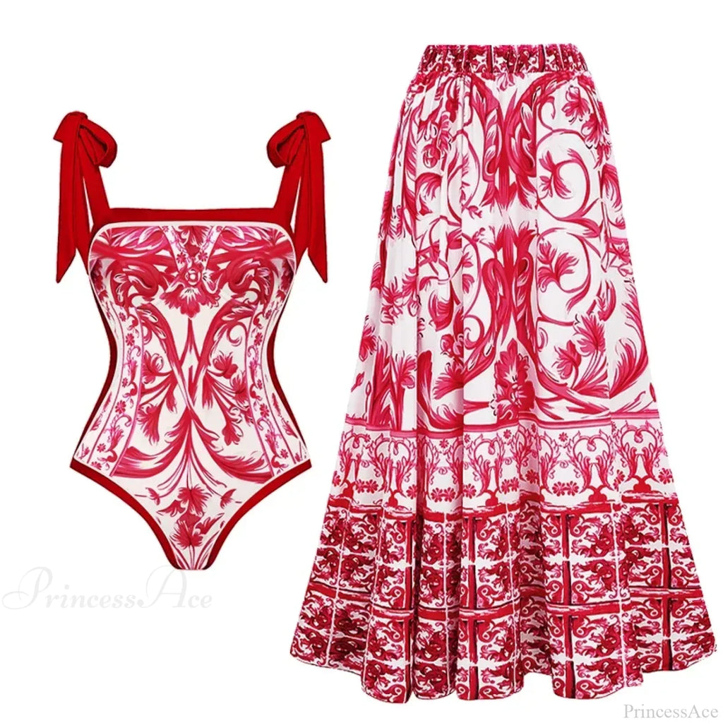 Off Shoulder Print Sarong Two Piece Set image 6