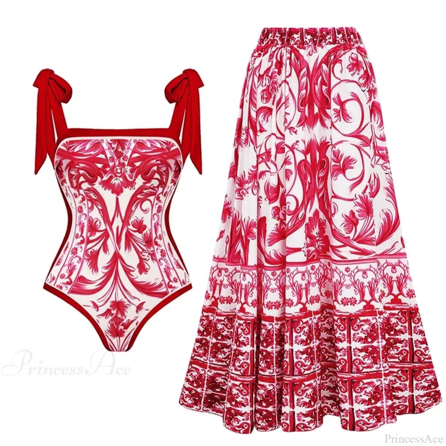 Off Shoulder Print Sarong Two Piece Set image 6