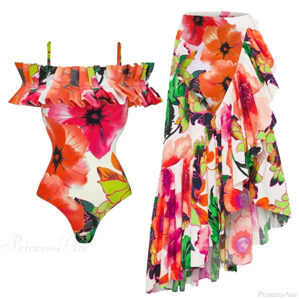 Off Shoulder Print Sarong Two Piece Set image 7