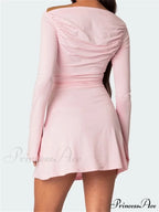 Off Shoulder Ruched Fashion Long Sleeve Irregular Neck Mini Dress image 4