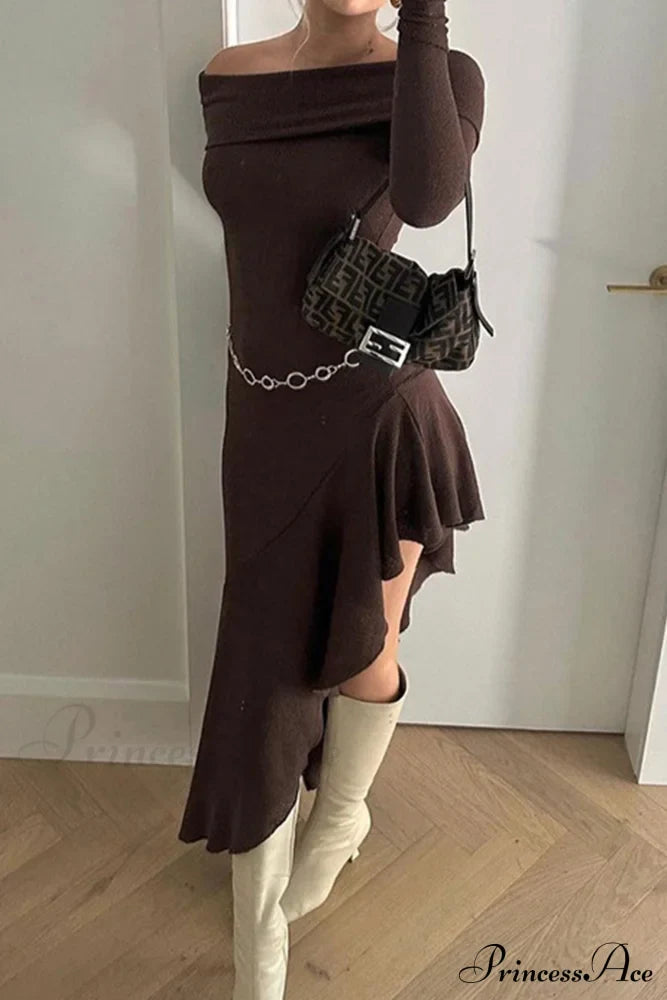 Off Shoulder Ruffle Hem Knit Dress image 1