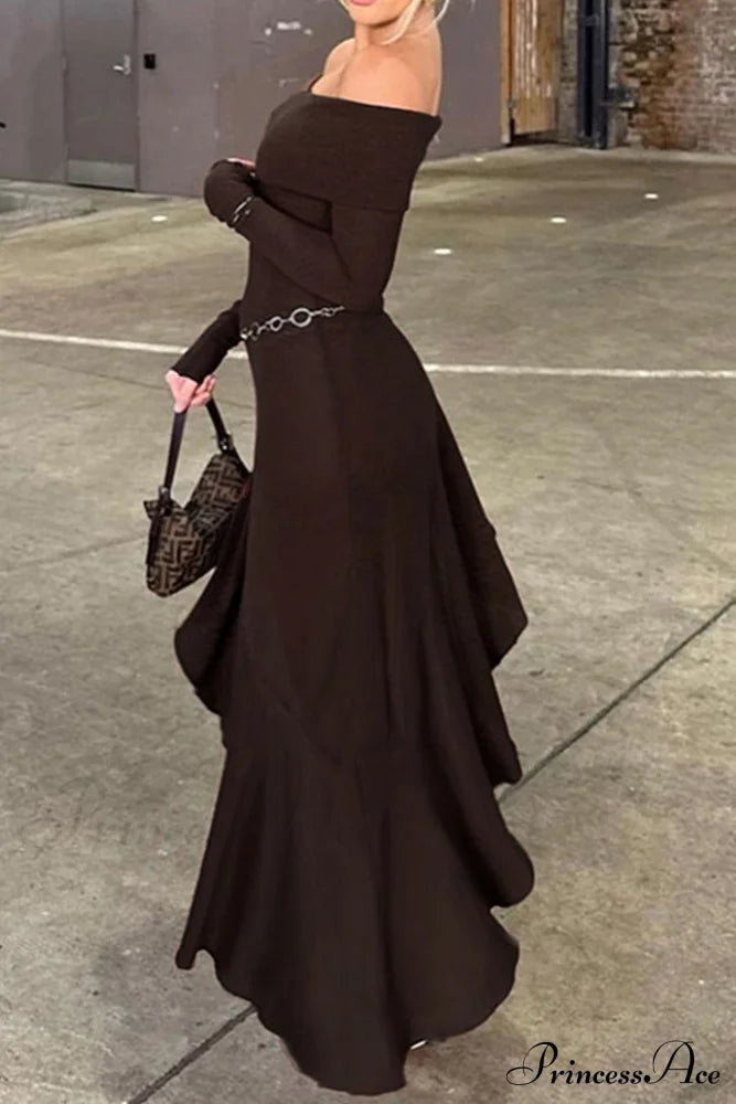 Off Shoulder Ruffle Hem Knit Dress image 6
