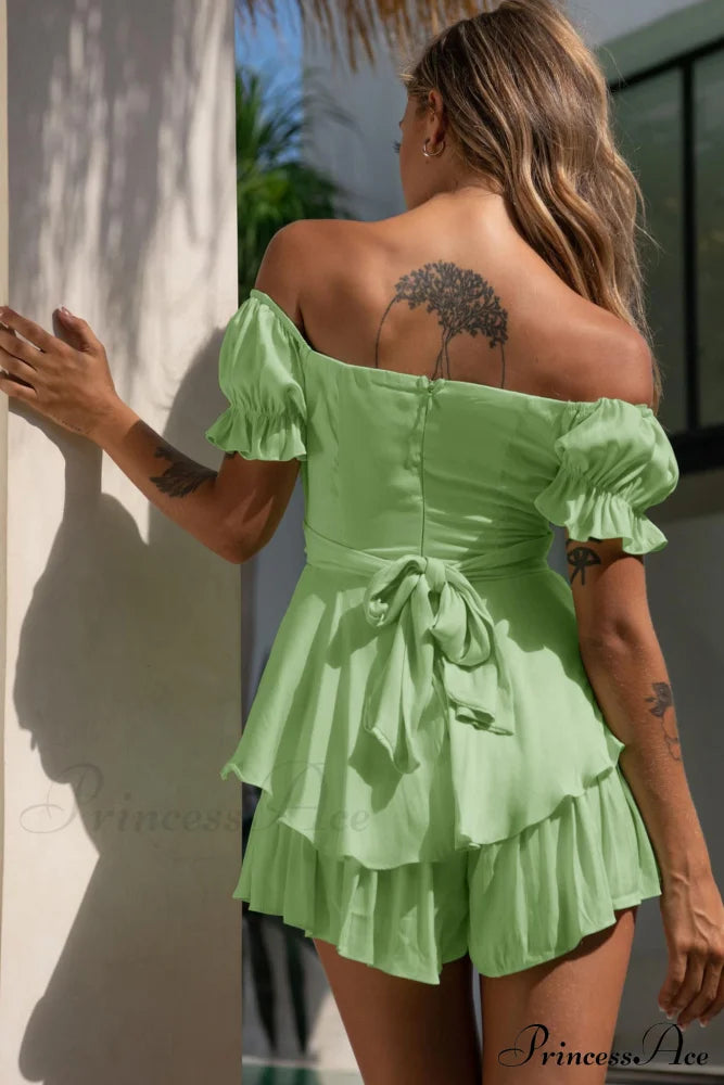 Off Shoulder Ruffled Skirt Pants with Tie Back image 18