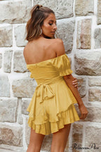 Off Shoulder Ruffled Skirt Pants with Tie Back image 13