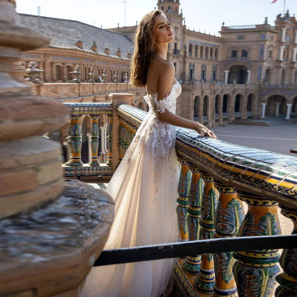 Off-Shoulder Sheer A-Line Wedding Dress image 2