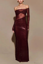 Off-Shoulder Sheer Corset Midi Prom Dress image 1