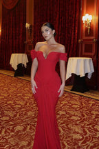 Off-Shoulder Slim Fitted Maxi Party Dress image 1