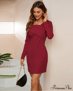 Off Shoulder Solid Full Sleeve Office Dress with Half Open Collar image 8