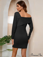 Off Shoulder Solid Full Sleeve Office Dress with Half Open Collar image 5